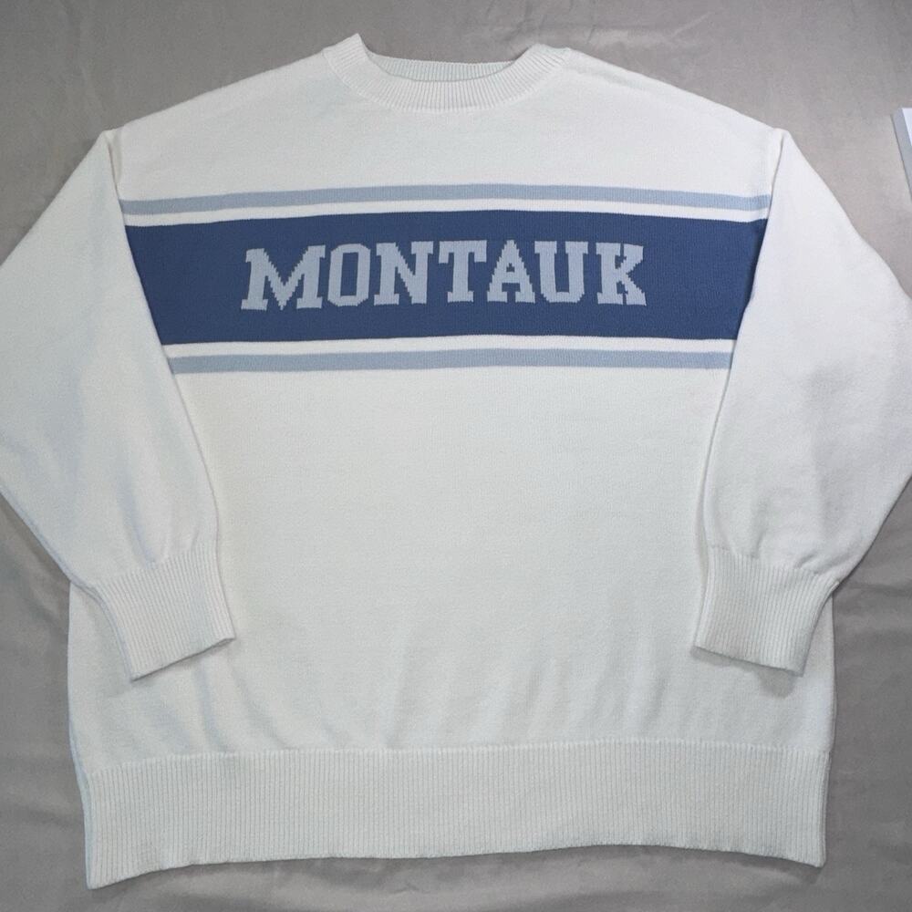 NWOT California Moonrise Montauk Knit Sweater Extra Large XL Cream Blue Coastal